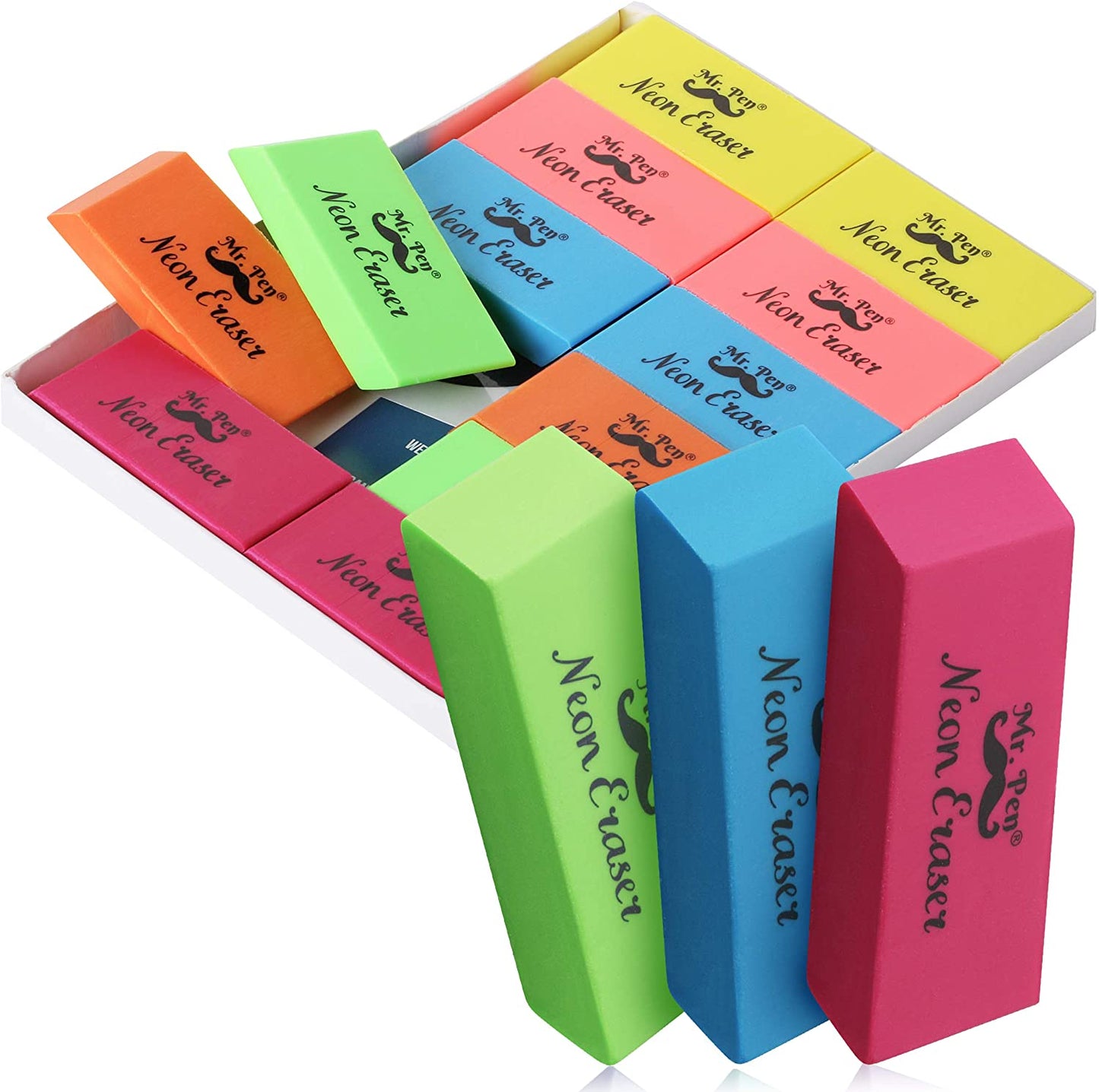 Mr. Pen- Erasers, Pencil Eraser, 12 Pack, Neon Colors, Erasers, Eraser