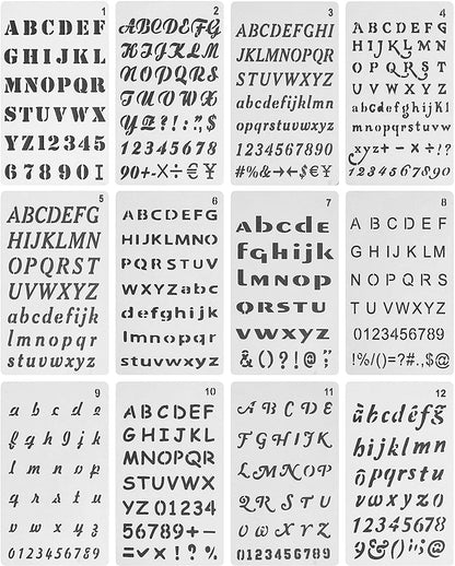 Letter Stencils, 12 Pack, 4 x 7 Inch, Alphabet Stencils, Letter Stencil, Lettering Alphabet Stencil, Stencils, Stencils Letters and Numbers, Lettering Stencils, Bullet Journaling Stencils