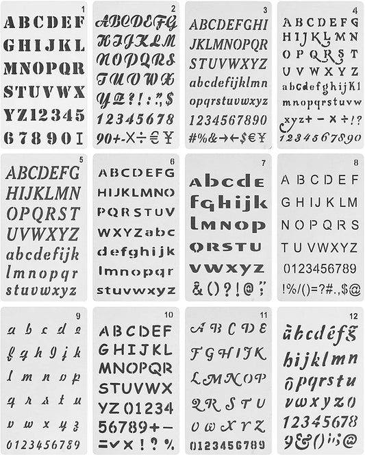 Letter Stencils, 12 Pack, 4 x 7 Inch, Alphabet Stencils, Letter Stencil, Lettering Alphabet Stencil, Stencils, Stencils Letters and Numbers, Lettering Stencils, Bullet Journaling Stencils