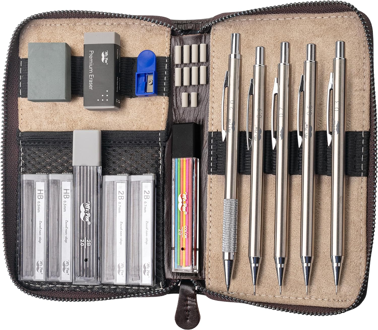 Mr. Pen Metal Mechanical Pencil Set in Leather Case