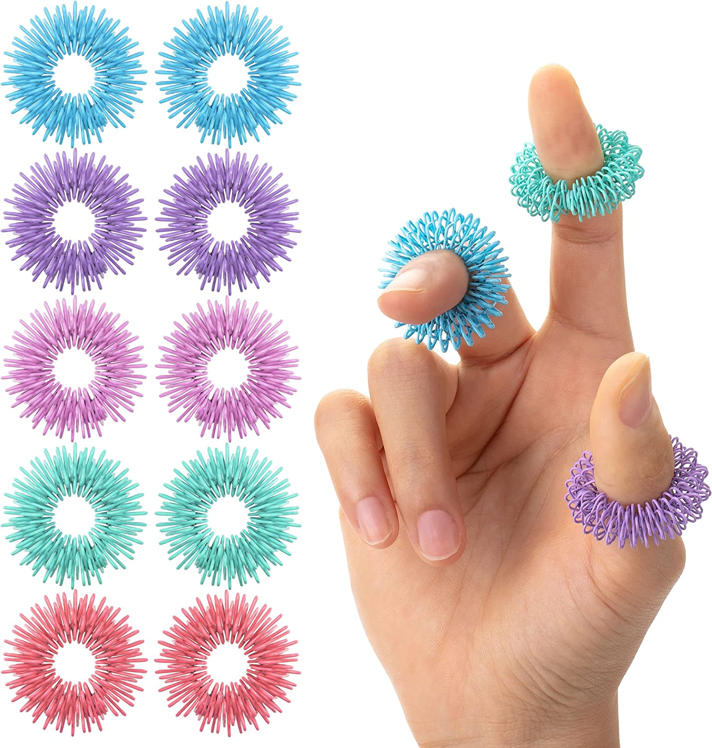 Spiky Sensory Rings 10 Pack Pastel Colors Stress Relief Fidget Sens Mr. Pen