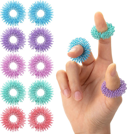 Spiky Sensory Rings, 10 Pack, Pastel Colors, Stress Relief Fidget Sensory Toys, Fidget Rings, Fidget Ring for Anxiety, Stress Relief Rings, Massager for Fidget ADHD Autism