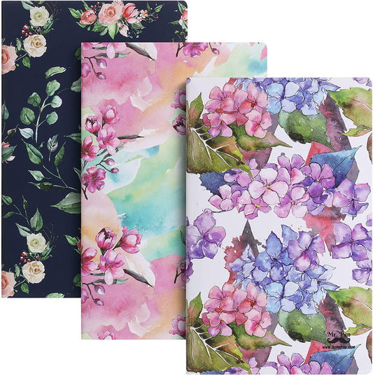 Floral Pocket Notebook, 3 pc, 5”X8”, Soft Cover, Bible Pocket Notebook, Small Notebooks, Cute Notebook, Mini Floral Notebooks, Lined Pocket Notebooks, Pocket Journal Notebooks