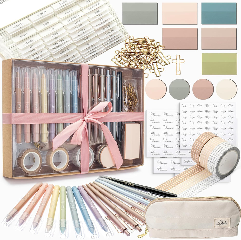 Bible Journaling Set (Selah Collection), Highlighters and Pens No Bleed, Scripture Markers, Washi Tape, Bible Tabs