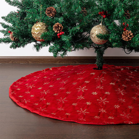 Christmas Tree Skirt 48 inches, Red Faux Fur Christmas Tree Skirts with Gold Snowflakes, red Tree Skirt, Christmas Skirt Tree, Xmas Tree Skirt, Faux Fur Tree Skirt, Christmas Tree Skirt Red