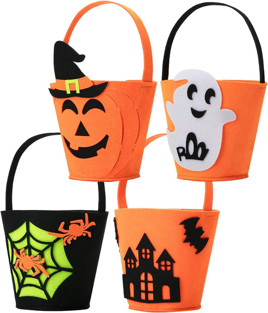 Mini Halloween Candy Bucket, 4 Pack (Check the Size), Halloween bucket, Halloween Trick or Treat Bucket, Halloween Trick or Treat Bags, Halloween Bags for Trick or Treat