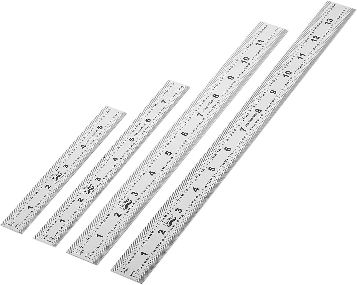 14 In Ruler Stainless Steel Ruler Set 4 Pack, 6” 8” 12” 14” Inch – Mr. Pen