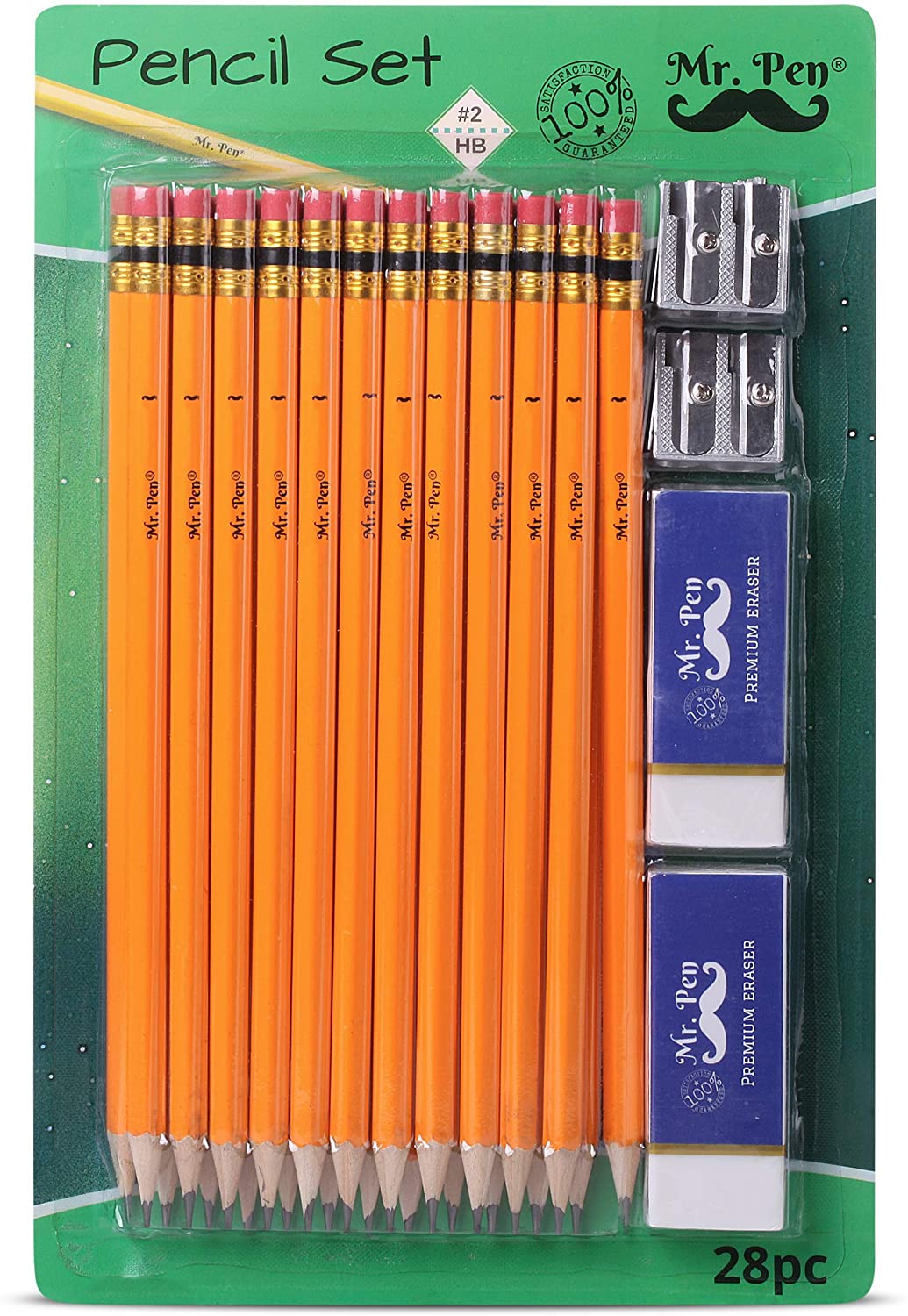 Pencils with Sharpener and Eraser, 24 Pencils, 2 Metal Pencil Sharpeners, 2 Erasers, Pencils and Sharpener, Pencil and Sharpener Set, School Supplies, Pencil with Sharpener, Erasers for Kids