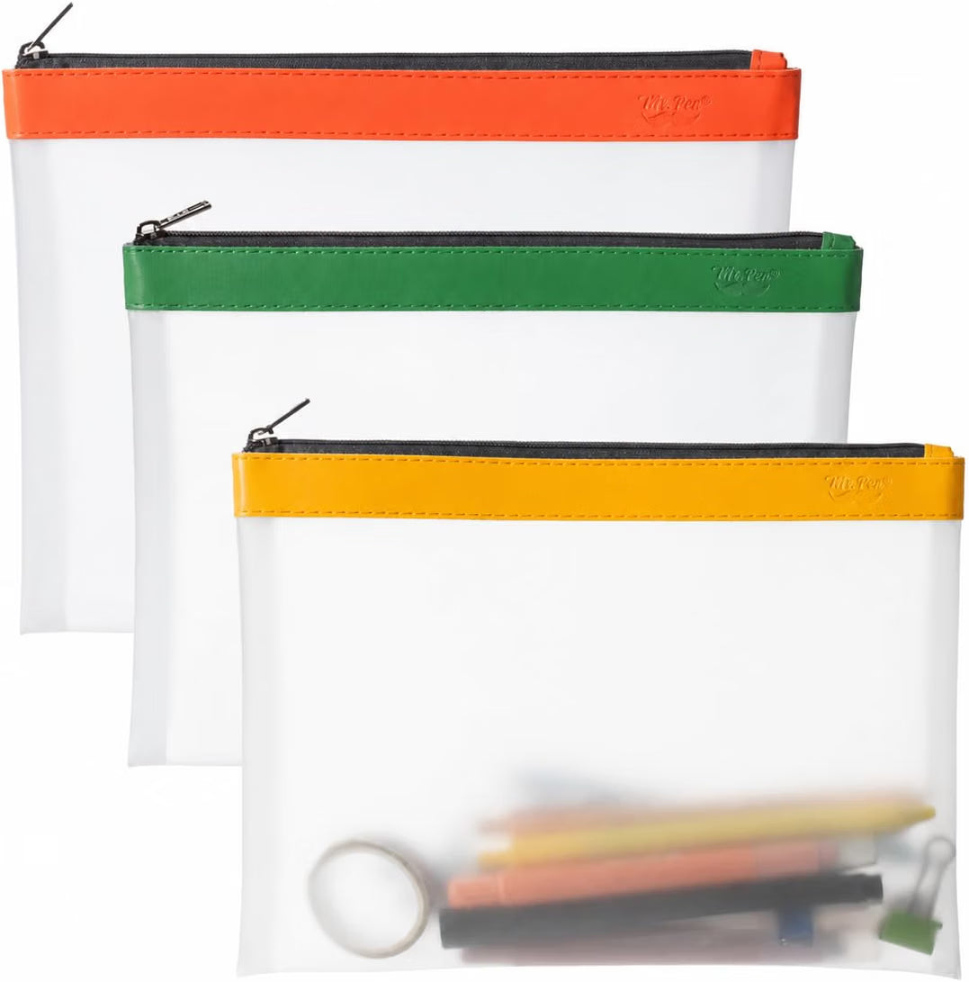 Mr. Pen- Clear Pencil Pouch, 9" x 6.88", 3 Pack, Durable TPU Material Large Water-Resistant Pencil Bags with Smooth Zipper, Multipurpose Clear Pouch for Stationery, School, Office