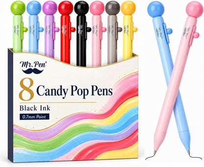Mr. Pen- Candy Pop Pens, 8 Pack, Black Ink Retractable Gel Pens Fine Point Fast Dry, Smooth Writing, Cute Pens for Drawing, Writing Planner and School Supplies