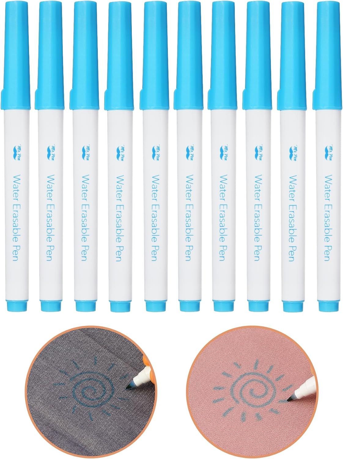 Mr. Pen- Washable Fabric Markers for Sewing, 10 Pack, Blue, Erasable, Water Soluble Embroidery Pen, Bulk Fabric Marking Pens for Sewing