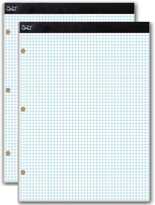 Graph Paper, 2 Pack of 55 Sheets, 8.5"x11", 4x4 (4 Squares Per Inch), 3-Hole Punched, Graphing Paper, Grid Paper Pad, Math Graph Paper Pad, Drafting Paper, Computation Pads, Square Paper