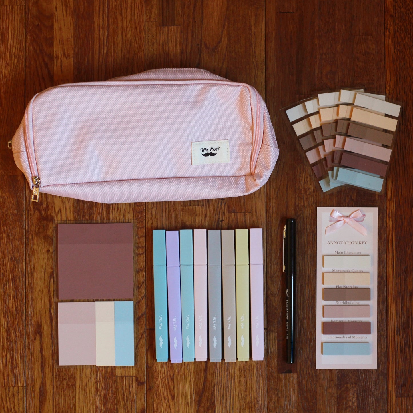 Mr. Pen – Annotation Essentials Kit for Book Lovers, Aesthetic Highlighters, Transparent Sticky Notes, Annotation Key Bookmark, Stickers & Pencil Pouch