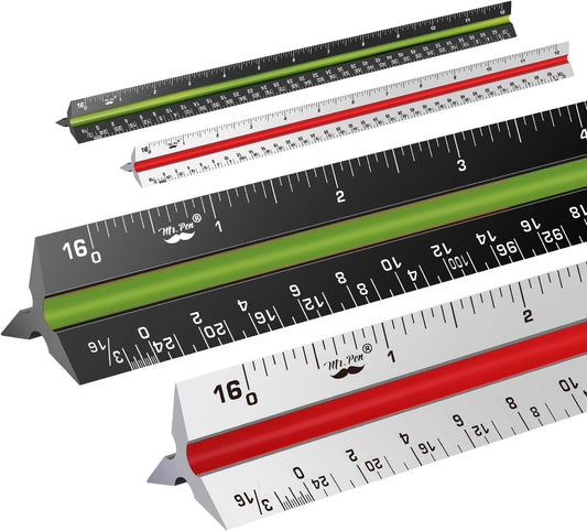 Architectural Scale Ruler, 12 Inch, 2 pcs, Black & White, Scale Ruler Contractor, Scale Ruler for Blueprints, Architect Ruler, Drafting Ruler, Architect Scale, Architectural Ruler