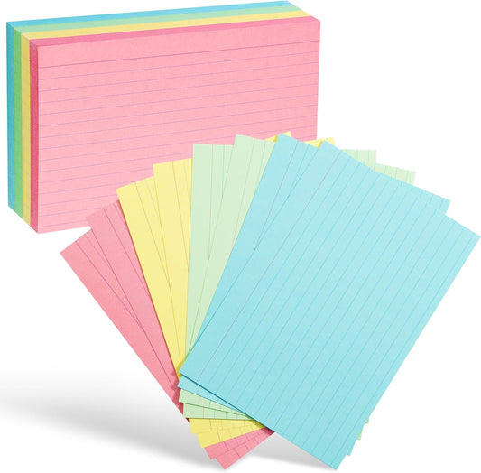 Lined Index Cards, 4" x 6", 144 Cards, Assorted Colors, Index Cards 4x6 Index Cards, Notecards 4 x 6 Lined, Flashcards for Studying, 4 x 6 Index Cards Ruled, Note Cards 4x6, Large Flash Cards