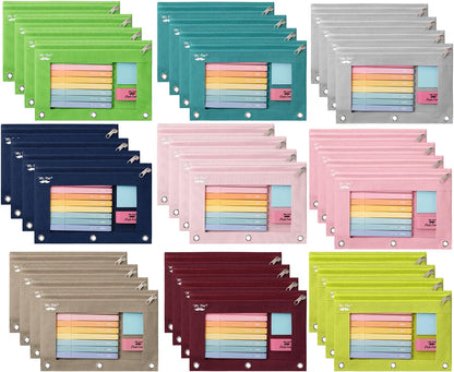 Mr. Pen- Bulk Pencil Pouch for 3 Ring Binder, 36 Pack, Smooth Zipper Clear Window, Large Capacity Pencil Case with 3 Reinforced Grommets for School, Office, Supplies Storage