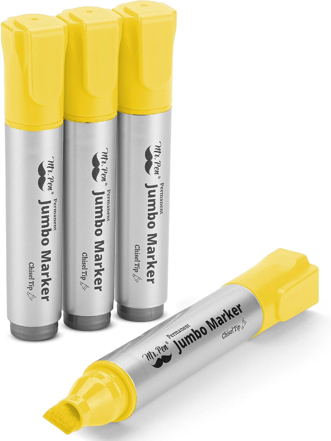 Mr. Pen- Jumbo Permanent Markers, 4 Pack, Yellow, Chisel Tip, Wide Tip Large, Thick Permanent Markers for Canvas, Posters Board, Fabric, Window, Glass, Wood, Waterproof, Quick Dry