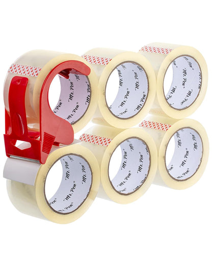 Mr. Pen- 6 Rolls Packing Tape with 6 Dispensers, 2” Wide, 50 Yards, Clear Packing Tape Heavy Duty for Mailing, Moving Boxes and Packaging