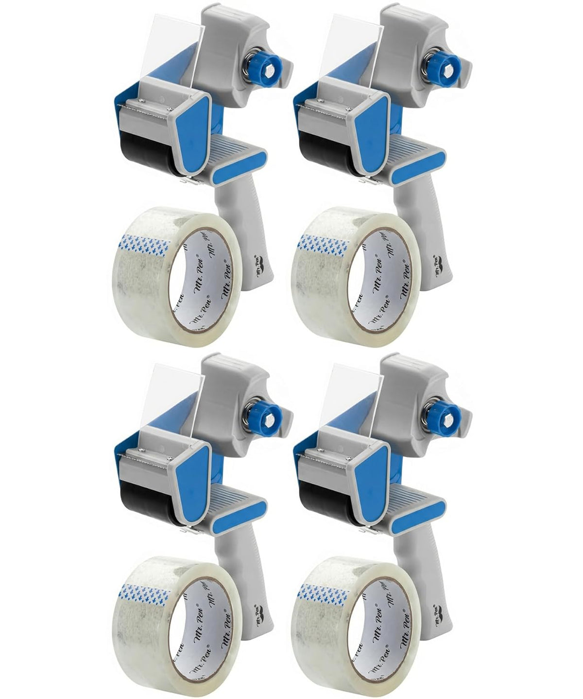 Mr. Pen- Packing Tape Dispenser Gun 2-Inch, Blue, 4 Pack with 4 Rolls Tape, Heavy Duty Packing Tape with Dispenser for Mailing, Moving Boxes and Packaging
