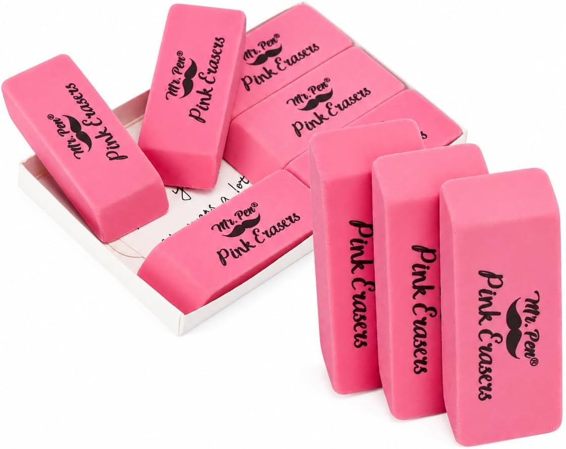 Mr. Pen- Pink Pencil Eraser, 6 Pack, Large Latex Free | Block Erasers for School, Office, Art Sketching, Homework, Exams, Clean Smudge-Free Correction