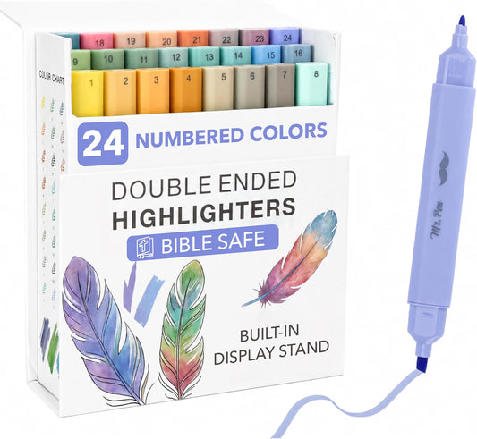 Mr. Pen- Dual Tip Bible Highlighters with Stand, 24 Pack Aesthetic Highlighters Assorted Colors, Fast Drying Bible Markers No Bleed Through for Journaling and Underlining