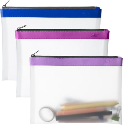 Mr. Pen- Clear Pencil Pouch, 9" x 6.88", 3 Pack, Durable TPU Material, Large Water-Resistant Pencil Bags with Smooth Zipper, Multipurpose Clear Pouch for Stationery, School, Office, Travel Supplies