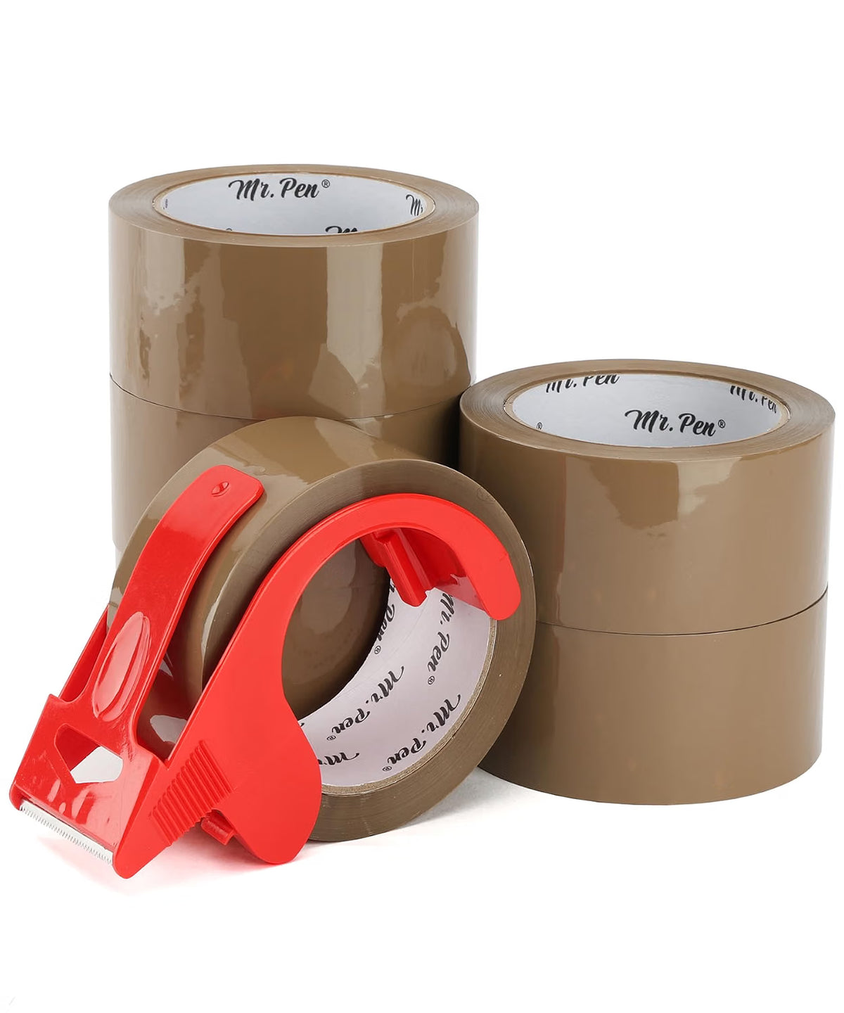 Mr. Pen- Brown Packing Tape with Dispenser, 2 Inch x 60 Yards x 2.6 mil 6 Refill Rolls, Brown Heavy Duty Packaging Tape for Shipping, Packaging, Moving and Storage