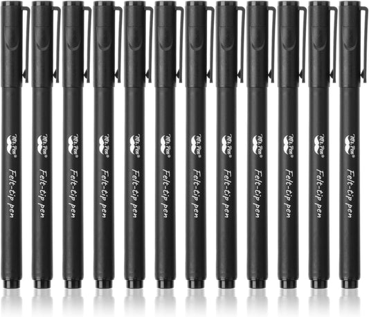 Pens, Felt Tip Pens, Black Pens, Pack of 12, Fast Dry, 0.7 mm Point Tip, Fine Point Pens Black, Black Felt Tip Pens, Bible Journaling Pens, Felt Pens, Planner Markers, Pens for Journaling