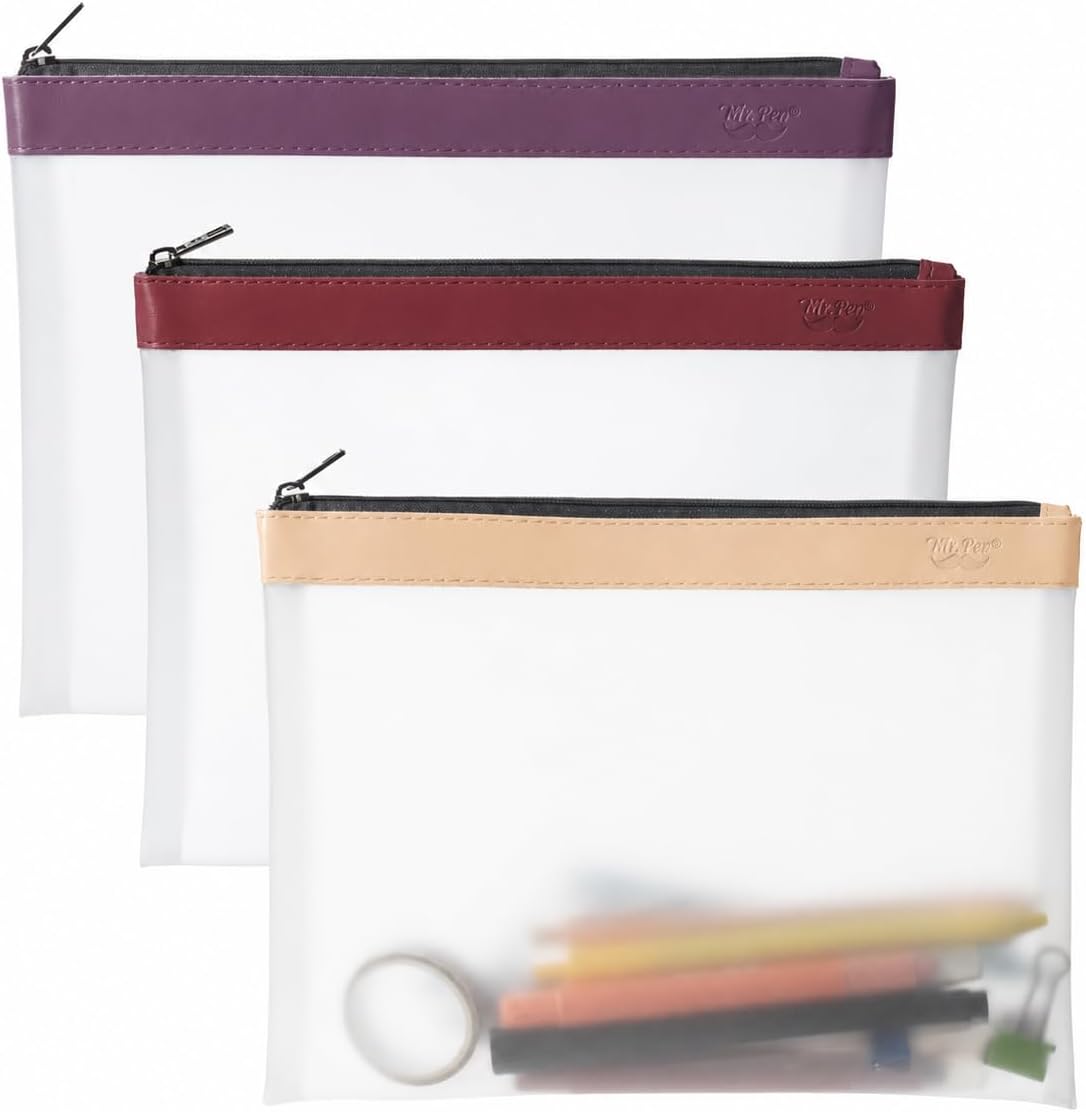 Mr. Pen- Clear Pencil Pouch, 9" x 6.88", 3 Pack, Durable TPU Material | Large Water-Resistant Pencil Bags with Smooth Zipper, Multipurpose Clear Pouch for Stationery, School, Office