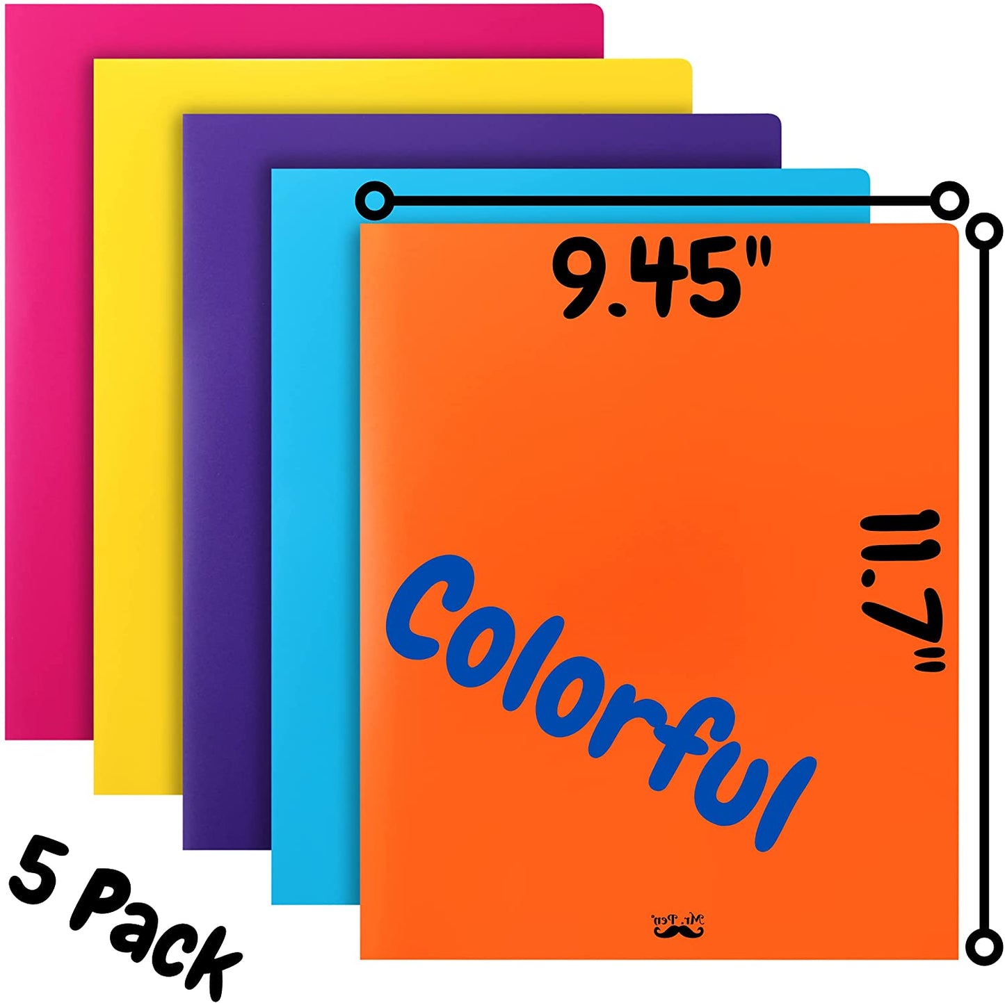 Mr. Pen- Plastic Folders with Pockets, 5 pcs, Assorted Colors, Folders with Pockets