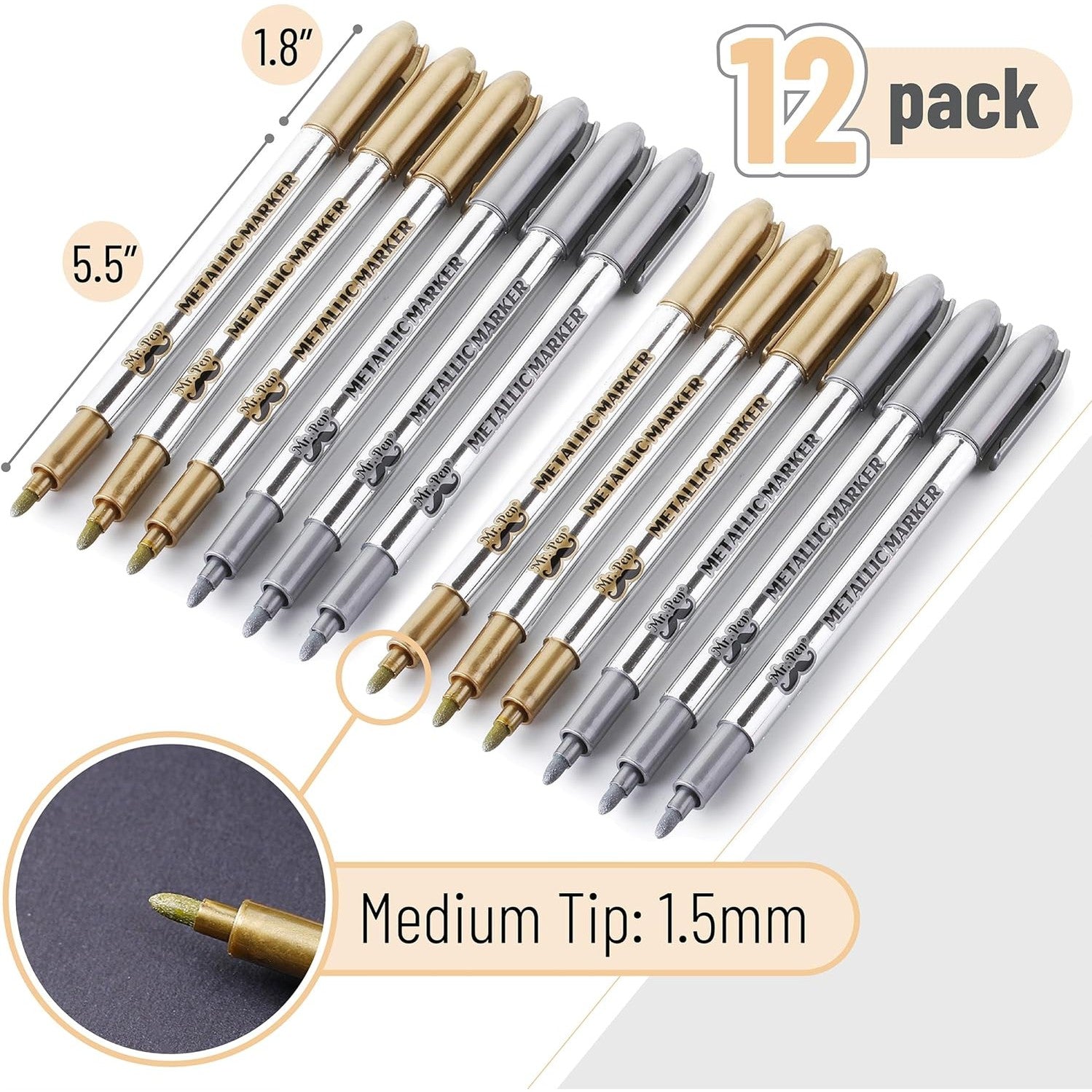 Metallic Fine Tip Paint Markers, 12 Pack, Gold & Silver – Mr. Pen