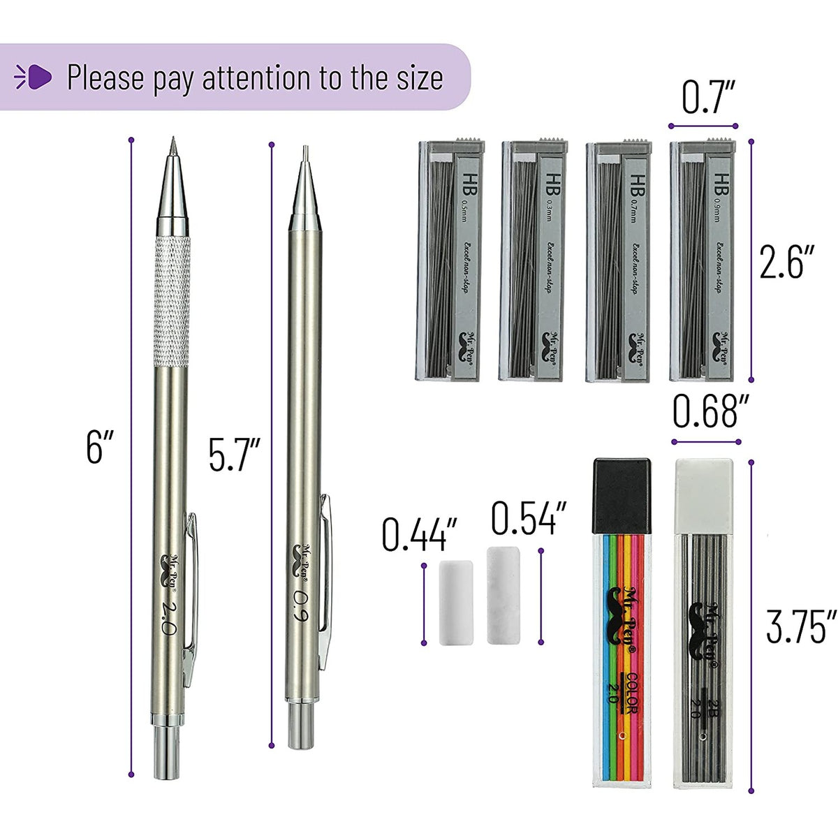 Mr. Pen Metal Mechanical Pencil Set, 5 Sizes