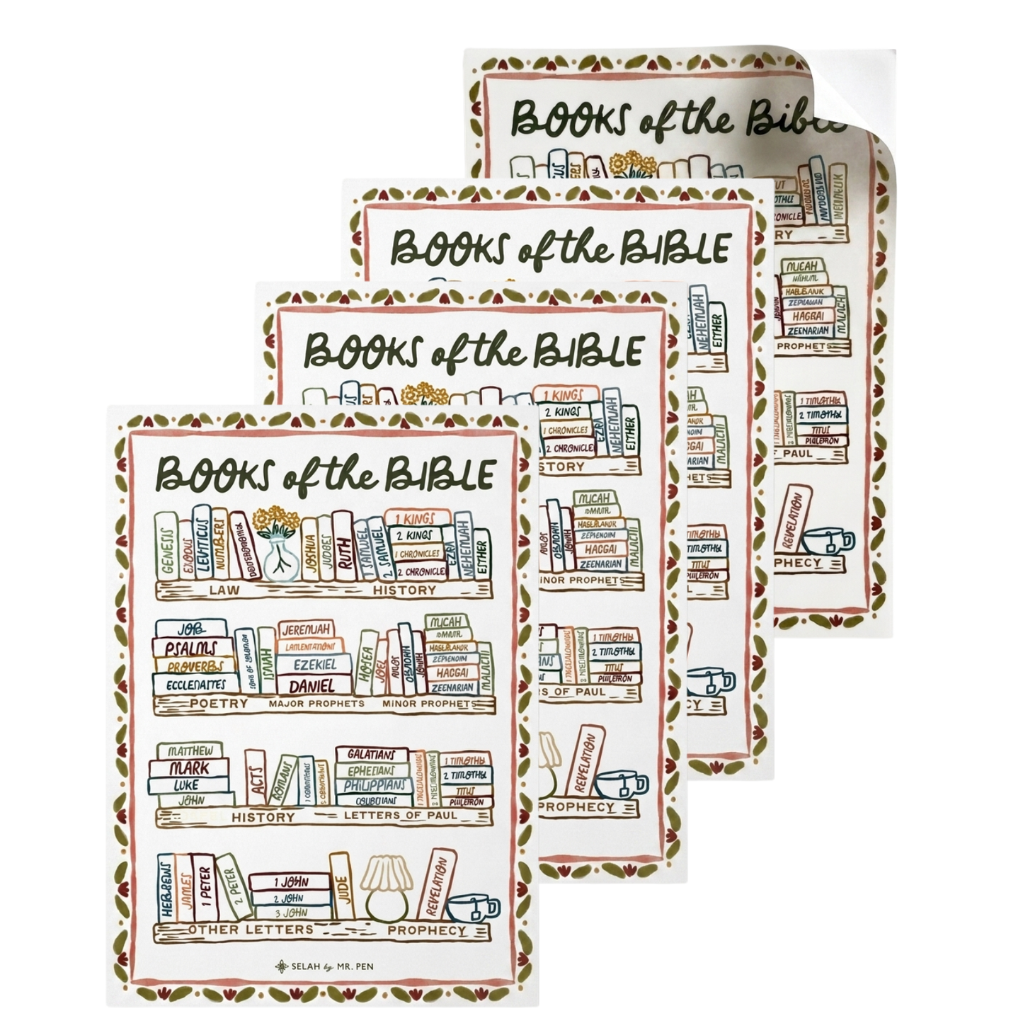 Mr. Pen Bible Reading Tracker Sticker Set of 4, 5x7 Matte Finish, Color Your Books Visual Milestone for Bible Journaling, Hand Designed