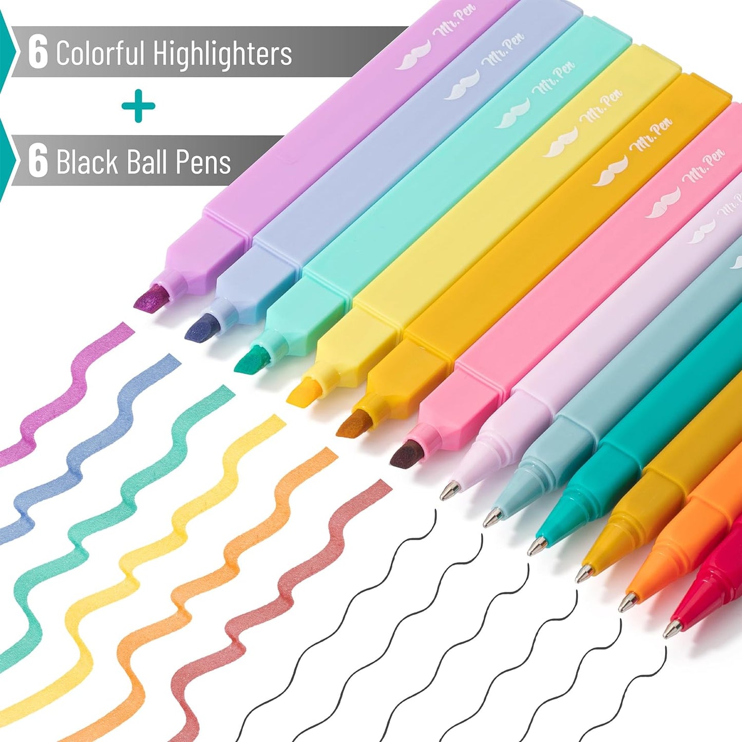 Aesthetic Highlighters and Pens, 12 Pack, No Bleed