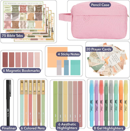 Mr. Pen- Bible Journaling Kit for Women, Bible Study Supplies Journaling Bible Highlighters and Pens No Bleed, Pencil Case, Fineliner, Prayer Cards, Laminated Tabs, Magnetic Bookmarks