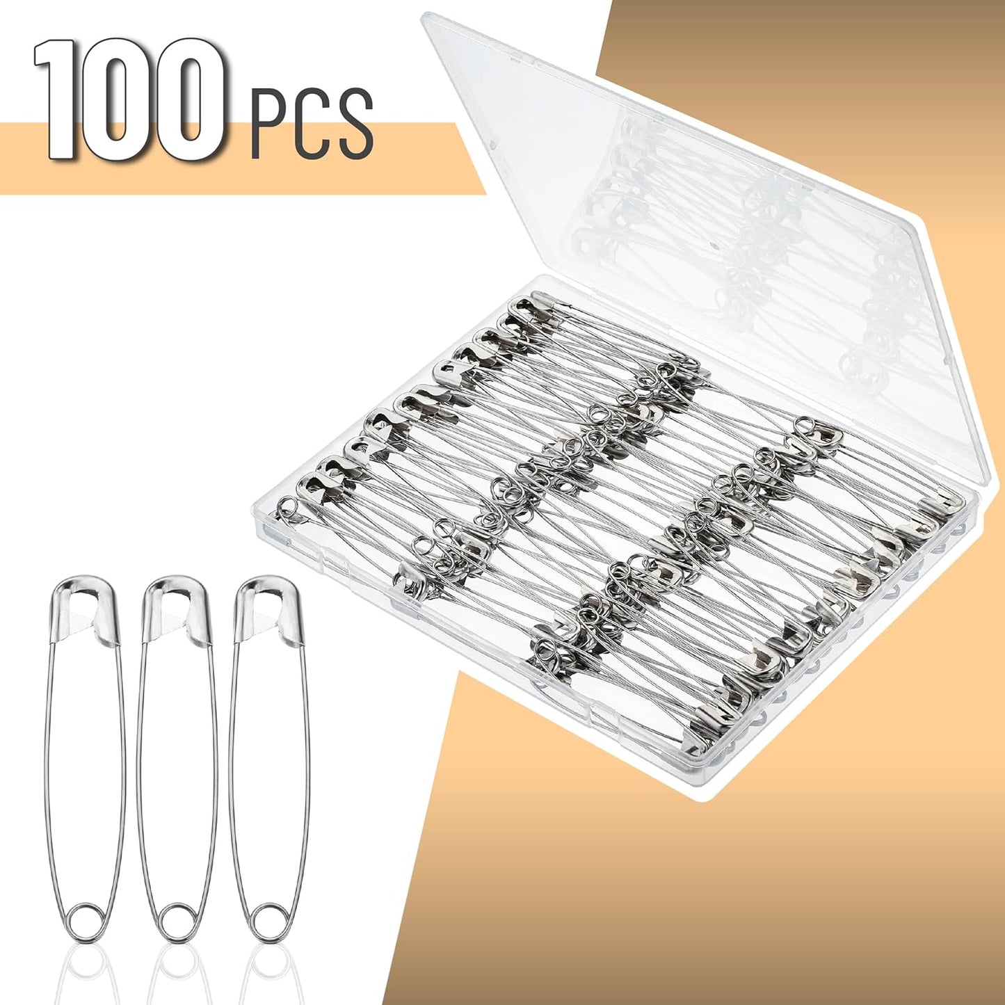 Safety Pins, 3 Inch, 100 Pack, Safety Pin, Safety Pins Bulk, Large Safety Pins for Clothes, Safety Pins for Clothes, Heavy Duty Safety Pins, Big Safety Pins Heavy Duty