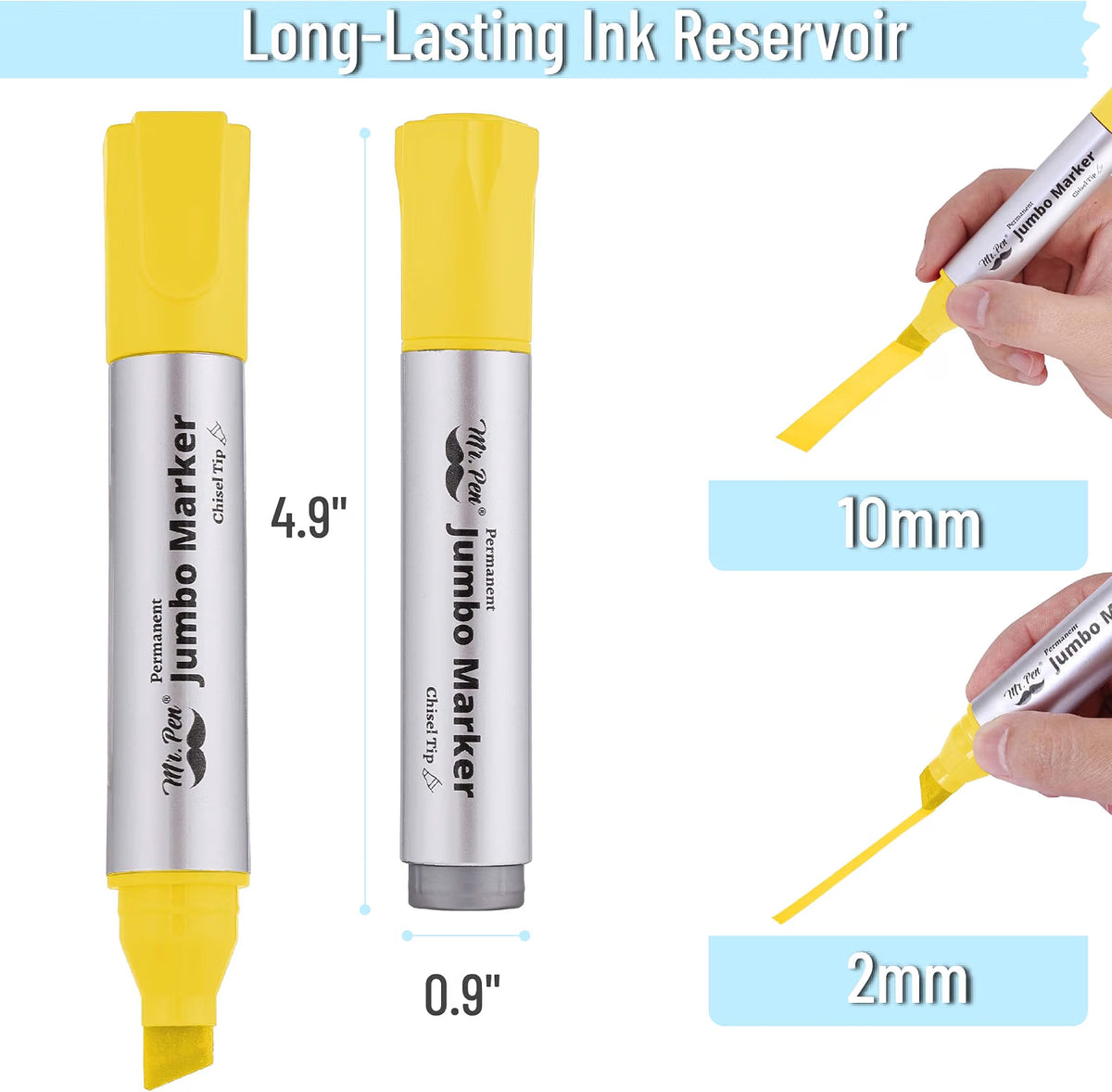 Mr. Pen- Jumbo Permanent Markers, 4 Pack, Yellow, Chisel Tip, Wide Tip Large, Thick Permanent Markers for Canvas, Posters Board, Fabric, Window, Glass, Wood, Waterproof, Quick Dry