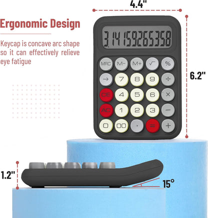 Mechanical Switch Calculator, 12-Digit, Large LCD, Grey, Round Keys