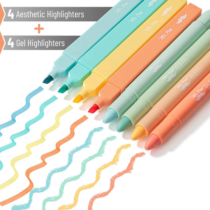 Aesthetic Highlighters and Gel Highlighters, 8 Pack, Pastel Color Bible Highlighter No Bleed, Highlighter Pens, No Bleed Highlighters for Bibles, Bible Highlighters and Pens No Bleed