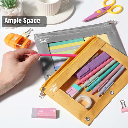 Mr. Pen- Bulk Pencil Pouch for 3 Ring Binder, 36 Pack, Smooth Zipper Clear Window, Large Capacity Pencil Case with 3 Reinforced Grommets for School, Office, Supplies Storage