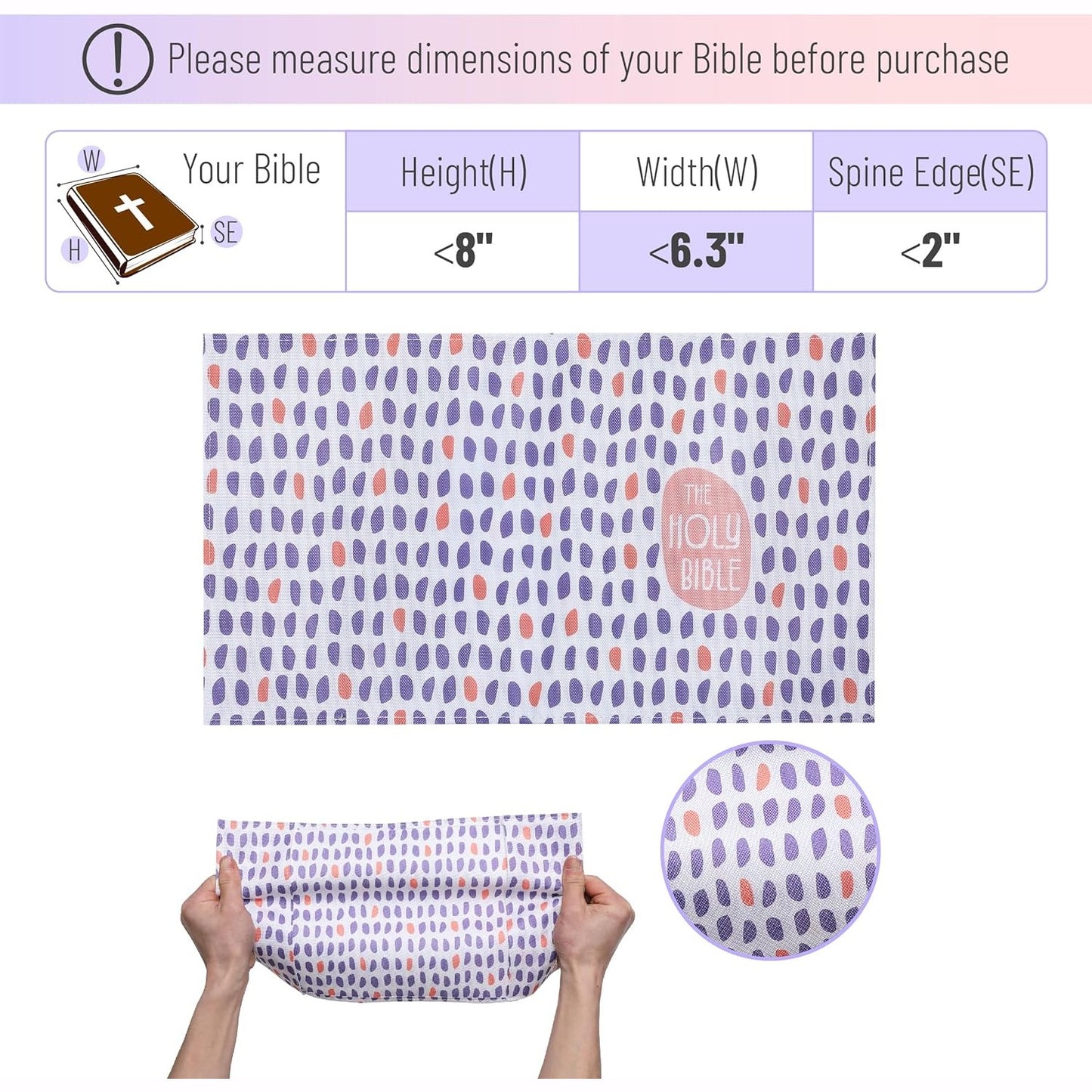 Bible Book Cover, 8" x 6.3", Bible Sleeve Cover, Book Covers for Bibles, Book Covers for Paperback Book Covers for Hardcover, Book Covers for Soft Cover Books