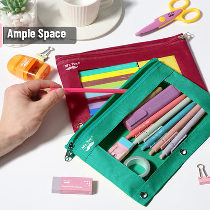 Mr. Pen- Bulk Pencil Pouch for 3 Ring Binder, 36 Pack, Smooth Zipper Clear Window, Large Capacity Pencil Case with 3 Reinforced Grommets for School, Office, Supplies Storage