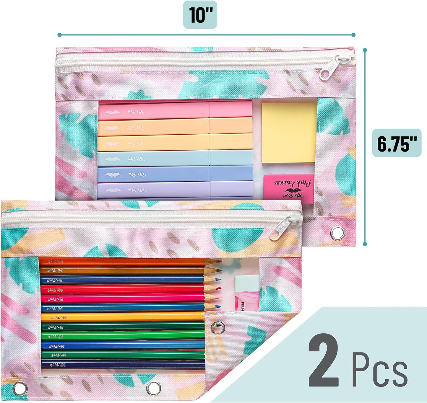 Pencil Pouch, 2Pack, Pencil Pouches, Pencil Pouch for 3 Ring Binder Pencil Pouch, Pencil Cases, Pencil Case for Binder Pouch, Zipper Pencil Pouch, 3 Ring Binder Pouch, Pencil Bags with Zipper