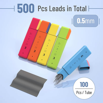 0.5 Millimeter Lead Refills for Mechanical Pencils, HB, 5 Pack, 500 PCS, 0.5 Lead Refill, 5 Lead Refill, 0.5 Lead, 5 Lead, 5 Pencil Lead Refill, 0.5 mm Lead, 0.5mm Lead, 05 Lead Refills