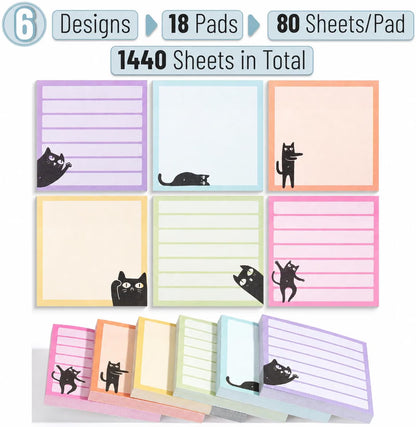 Mr. Pen- Black Cat Sticky Notes Set Bulk, 3" x 3", 18 Pads, 1440 Sheets Bulk Black Cat Sticky Notes, Memo Pads, Self-Stick Note Pad for Office, School, Home, Study & Organization
