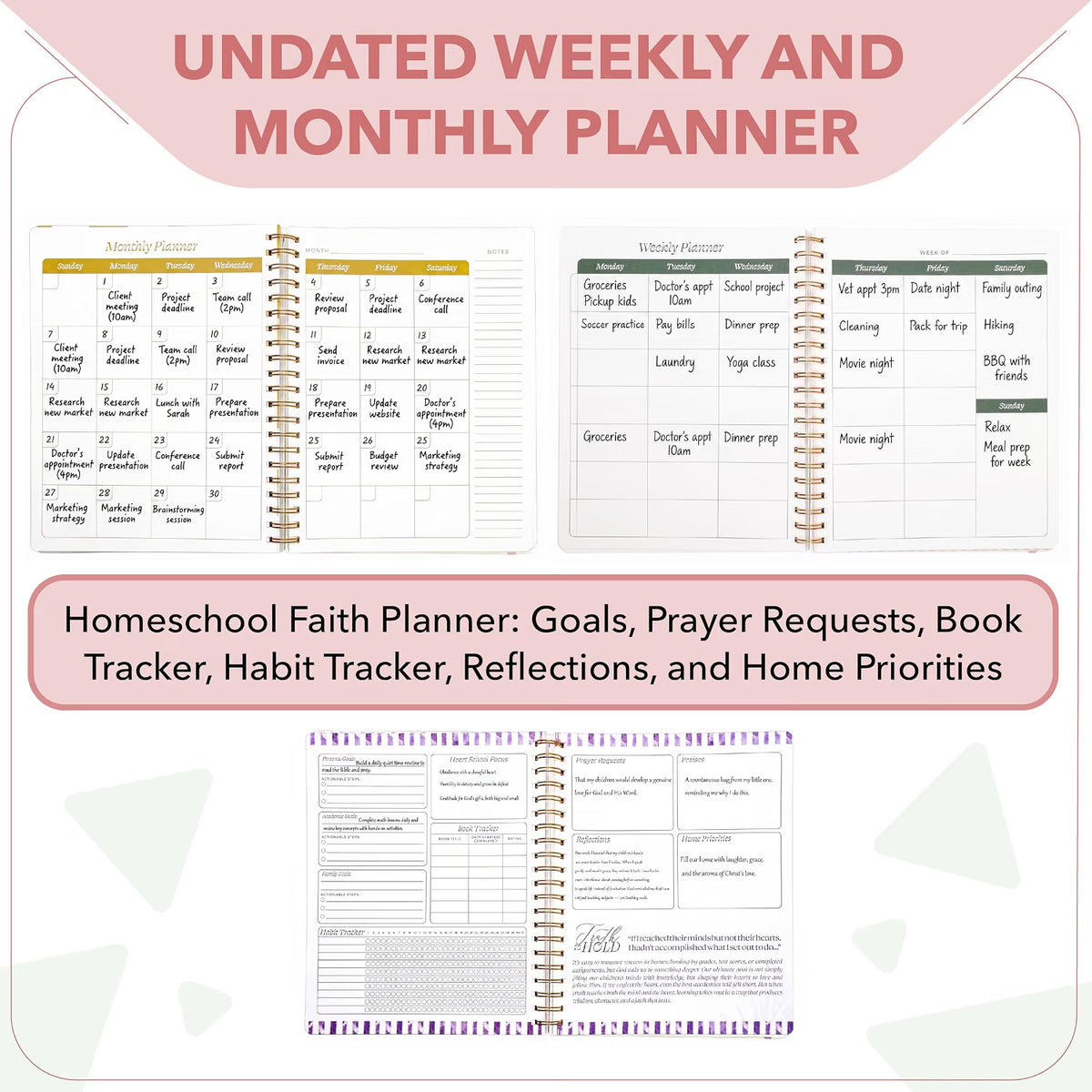Mr. Pen- Homeschool Planner 8.5" x 11", Hard Cover Spiral Bound Designed in Partnership with Teach Them Diligently, Undated Weekly & Monthly Organizer with Sticky Tabs