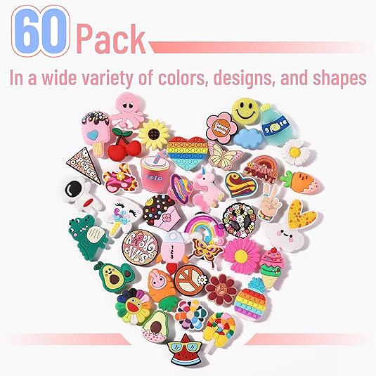 Different Charms, 60 Pack, PVC Random Different Charms, Decoration Charms for Decoration, Charm, Cute Charms, Charms Bulk, Charms Pack, Random Charms, PVC Random Different Shape Charms