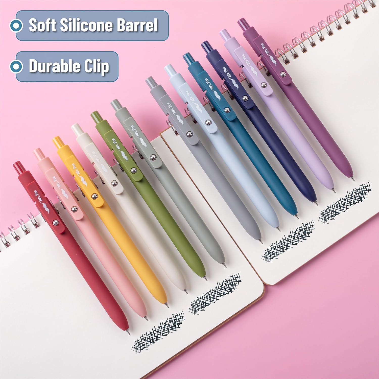 Mr. Pen Retractable Gel Pens - 12 Pack, 0.5mm Black Ink, Natural Earthy Barrels