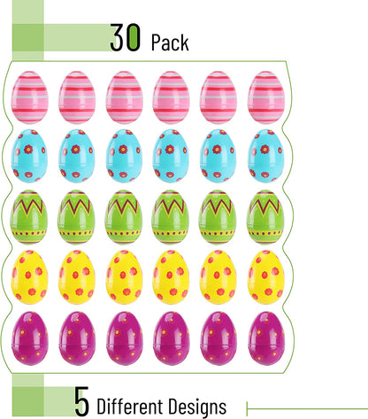 Plastic Easter Eggs, 30 Pack, 3'' Tall, Printed Plastic Easter Eggs, Plastic Easter Eggs Bulk, Easter Eggs Empty, Plastic Eggs Fillable, Easter Basket Fillers, Empty Easter Egg