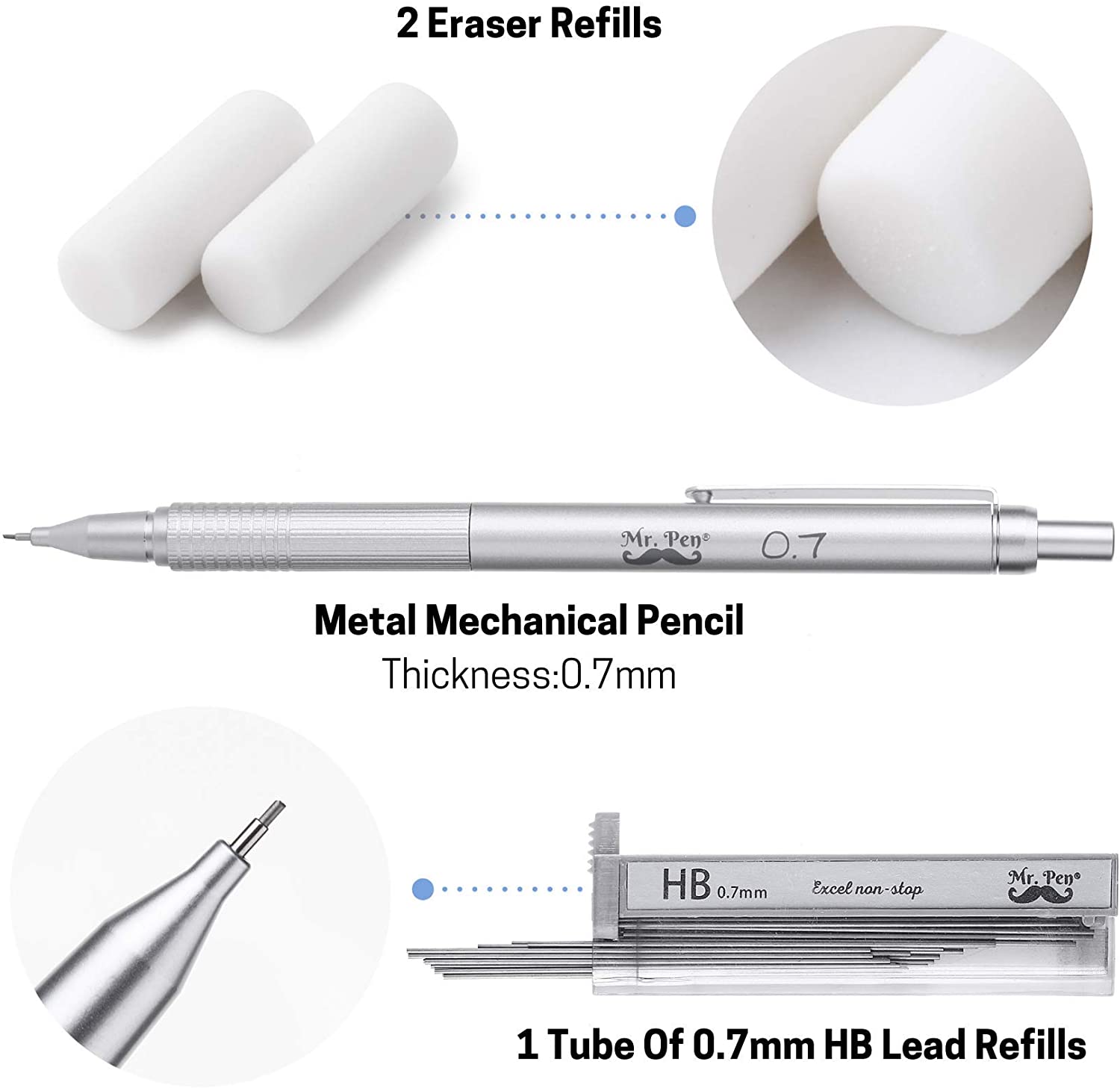 Mr. Pen Giftable Mechanical Pencil with Case, 0.7mm, Metal